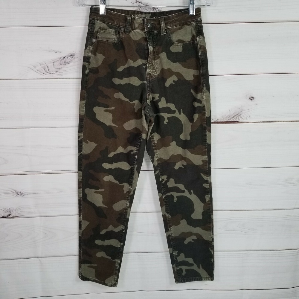 American Eagle Mom Corduroy Camo Pants Womens Size 4R  Brown  Green.